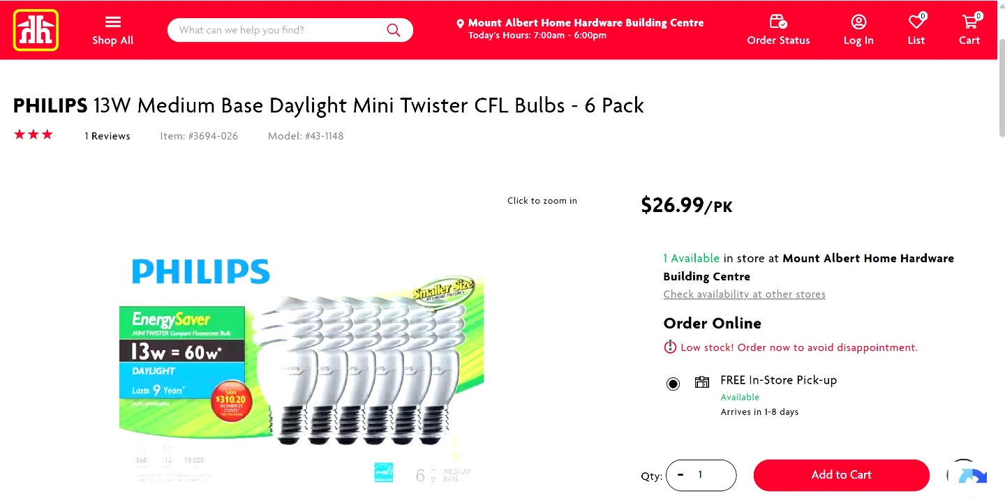 Philips EnergySaver 13W Compact Fluorescent Bulbs - 6 Pack