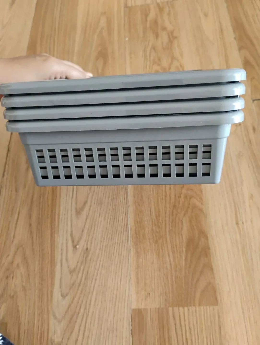 Grey Plastic Storage Baskets (Set of 4)