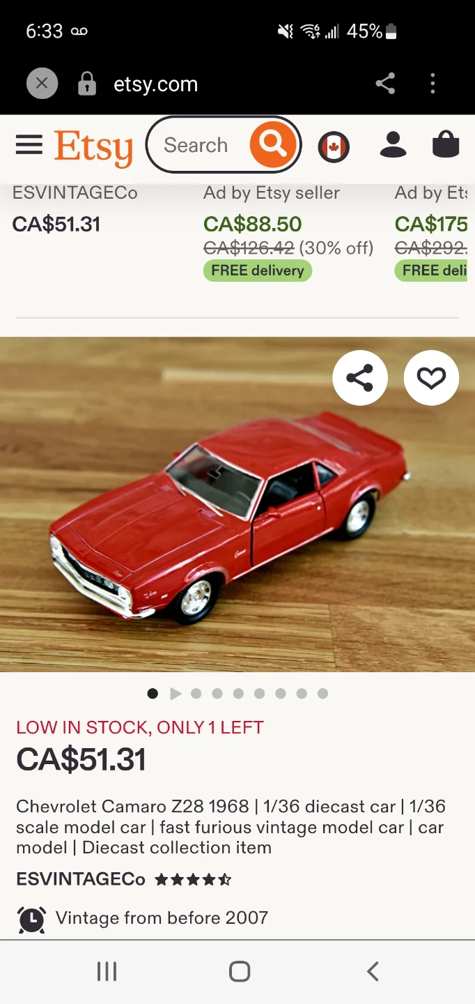 1/36 Welly Diecast Chevrolet Camaro Z28 1968 - photo 3
