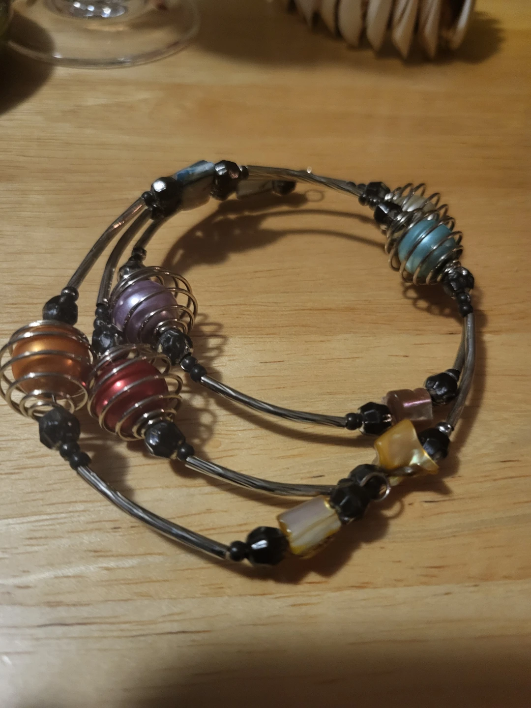 Set of 3 Coil Cage Beaded Bracelets