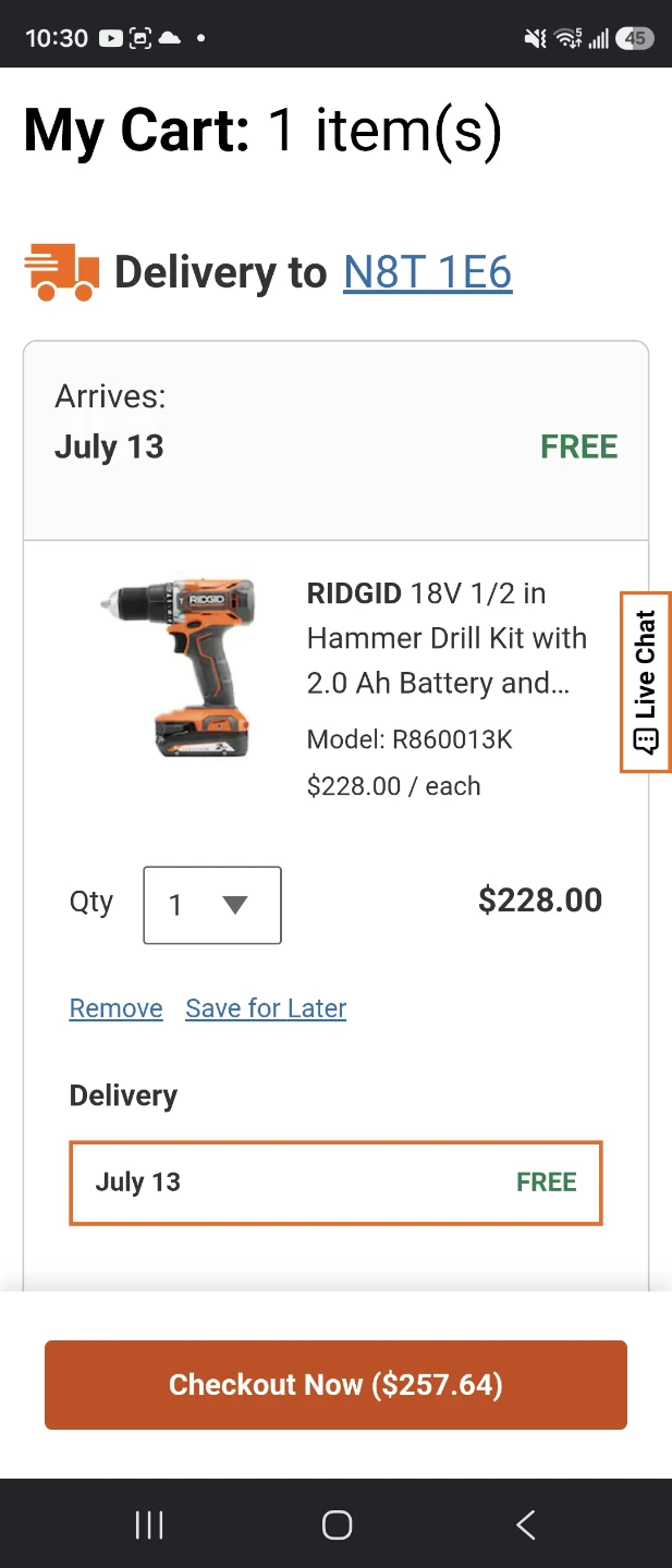 RIDGID hummer drill/driver kit-battery, charger and carrying bag