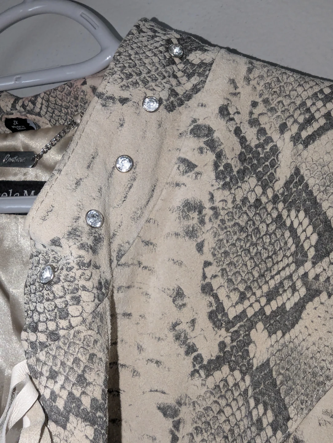 Pamela McCoy Snake Print Faux Leather Jacket with Fringe - photo 4