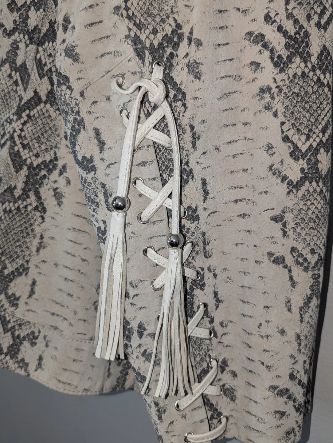 Pamela McCoy Snake Print Faux Leather Jacket with Fringe - photo 5