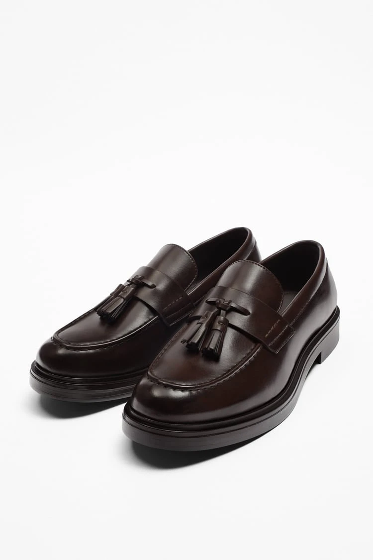 NEW ZARA Brown Leather Tassel Loafers