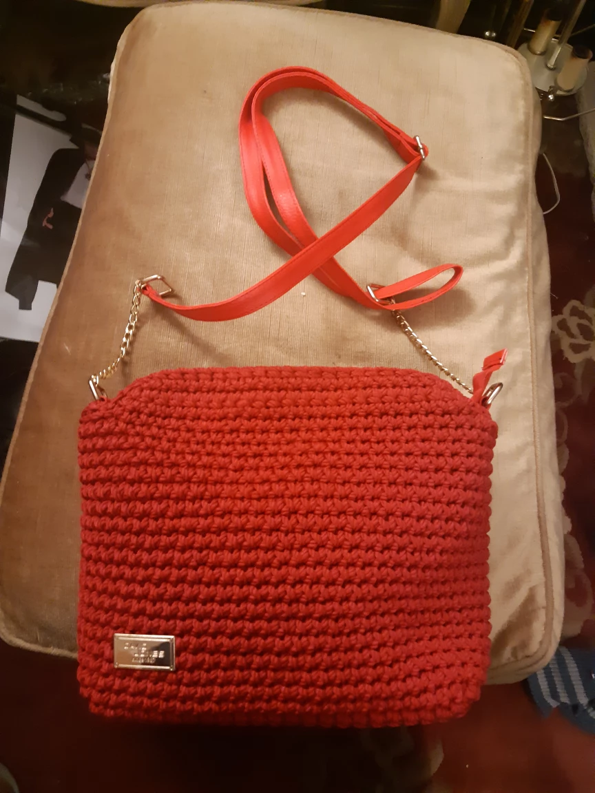 Red hand made Crocheted Crossbody Bag with Chain Strap