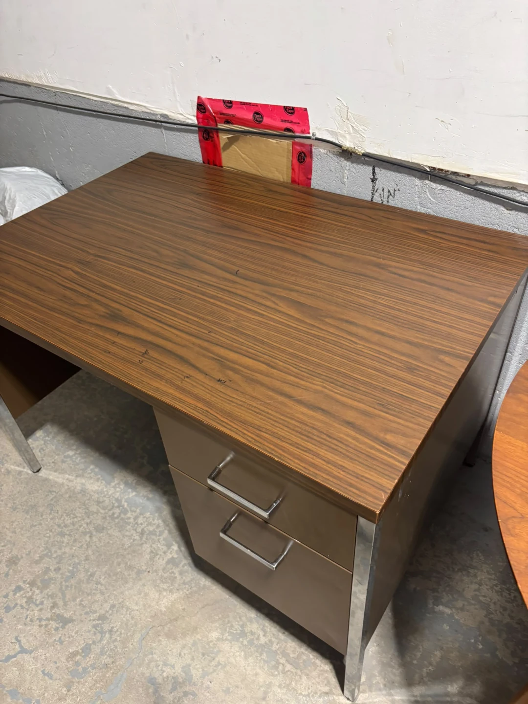 Vintage Wood Grain Desk with Two Drawers