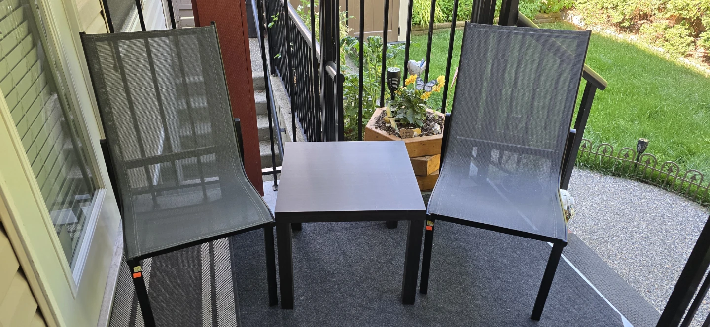 Grey Mesh Patio Chairs and table