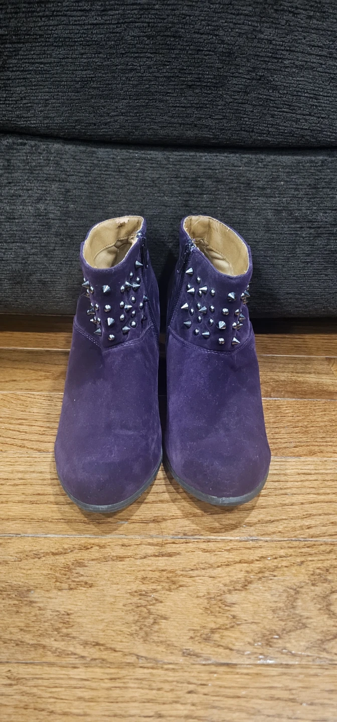 Fashionable Purple Suede Studded Ankle Boots