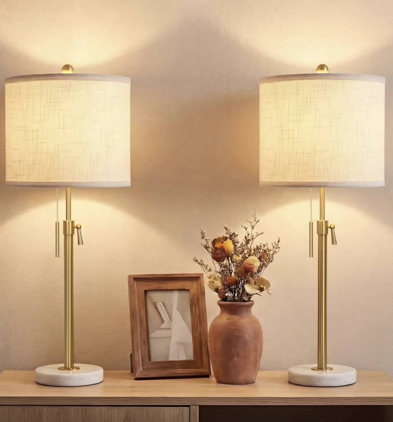 Table Lamp Set of 2, Adjustable Pull Chain Switch Dimmable