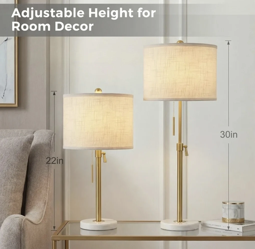 Table Lamp Set of 2, Adjustable Pull Chain Switch Dimmable - photo 3