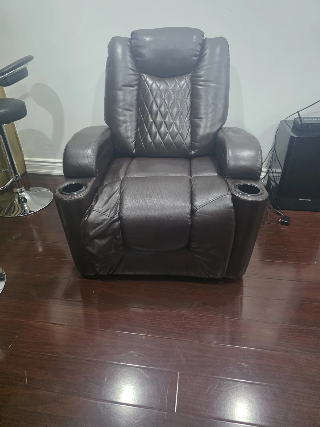 Brown Faux Leather Recliner Chair with Cup Holders