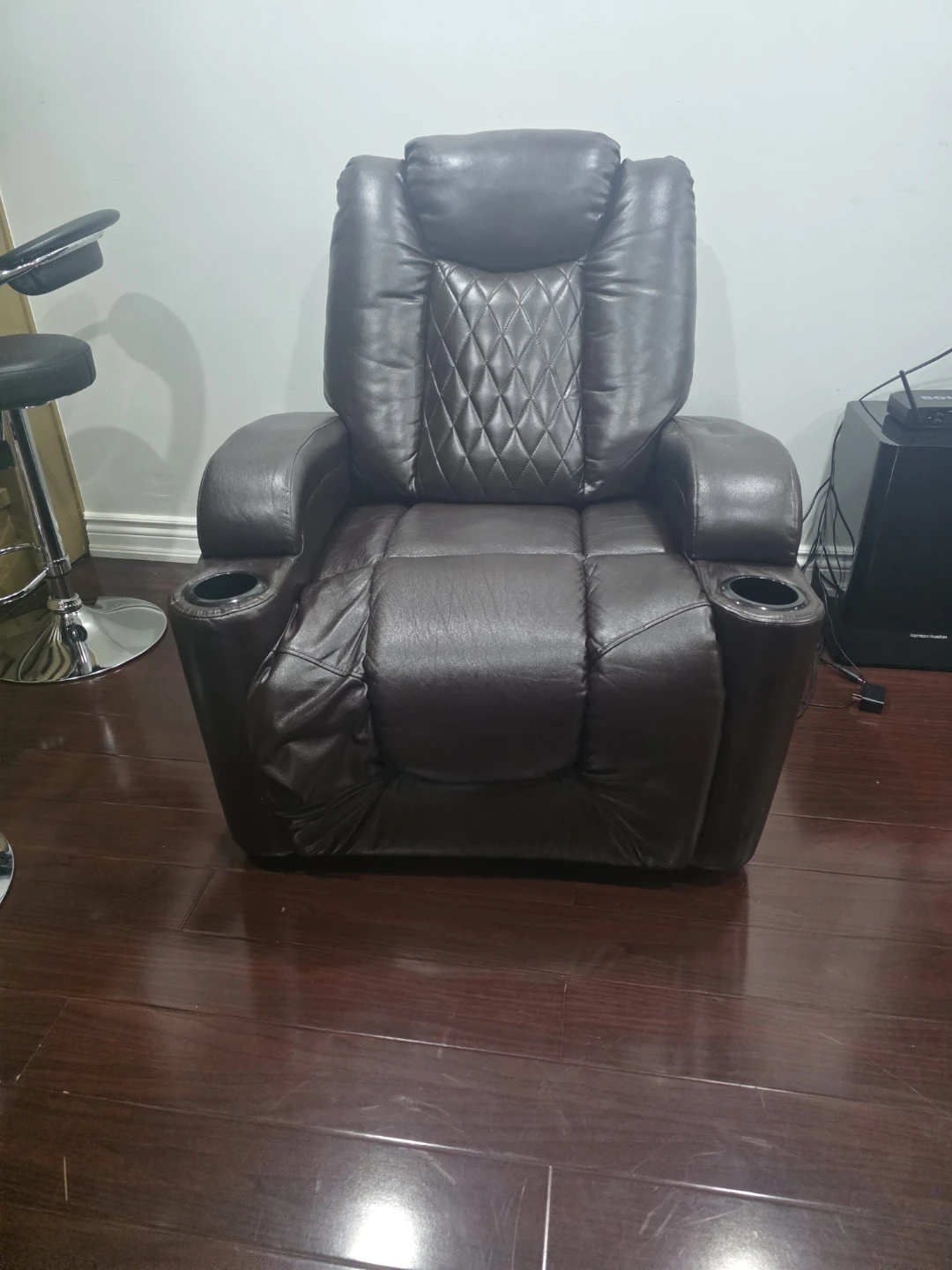 Brown Faux Leather Recliner Chair with Cup Holders - photo 2