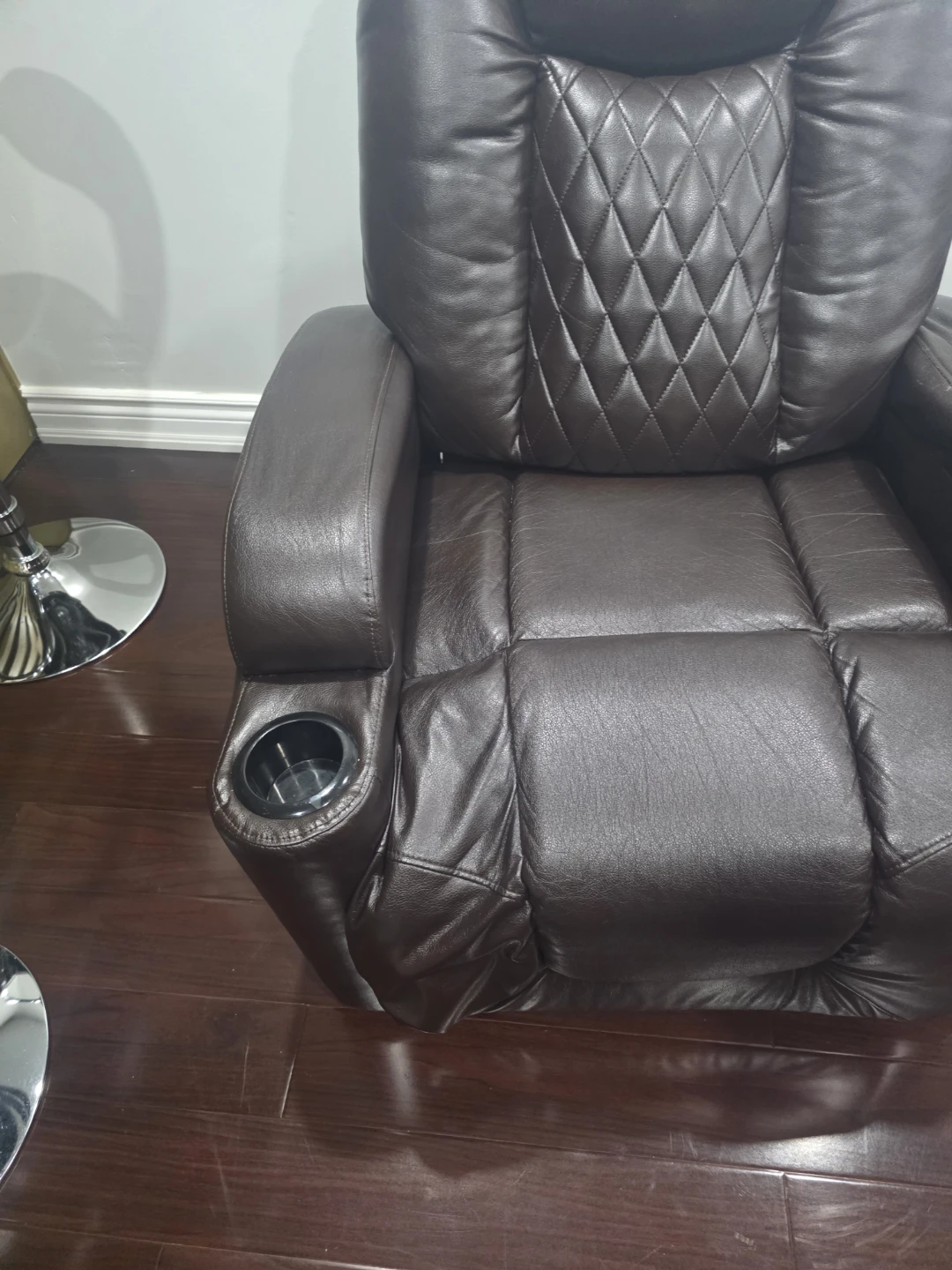 Brown Faux Leather Recliner Chair with Cup Holders - photo 4