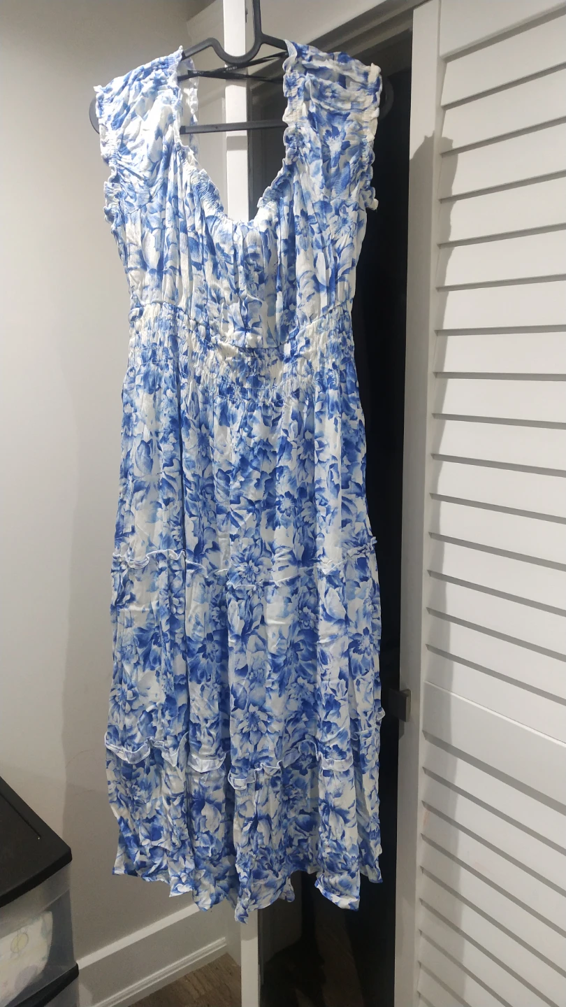 Blue Floral Tiered Midi Dress XL - photo 3