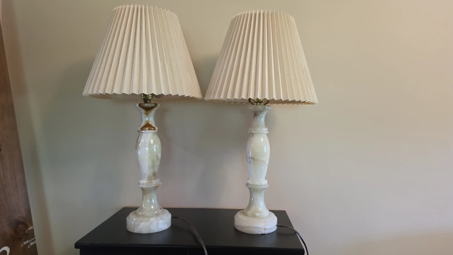 Pair of Onyx Table Lamps with Pleated Shades
