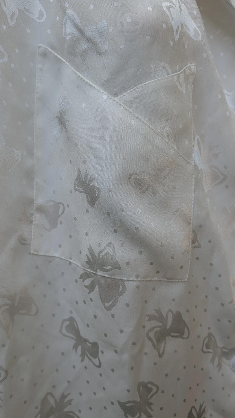 White Bow Print button down Nightie sz LARGE - photo 5