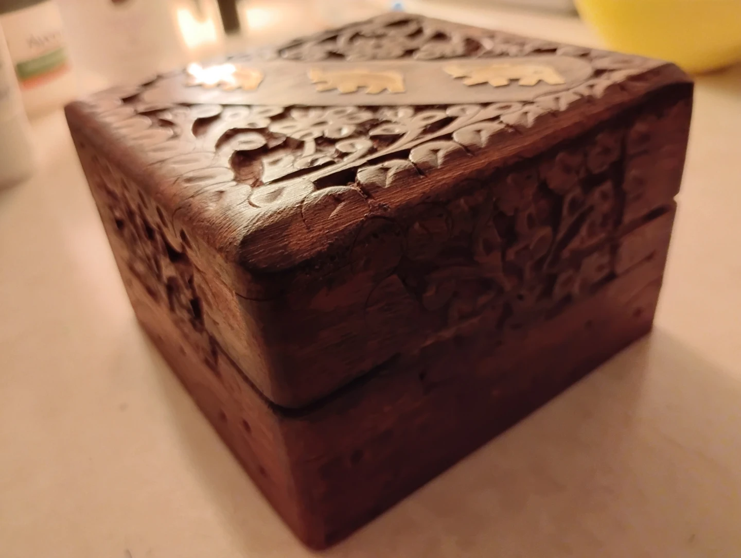 Carved Wooden Trinket Box with Elephants - photo 5