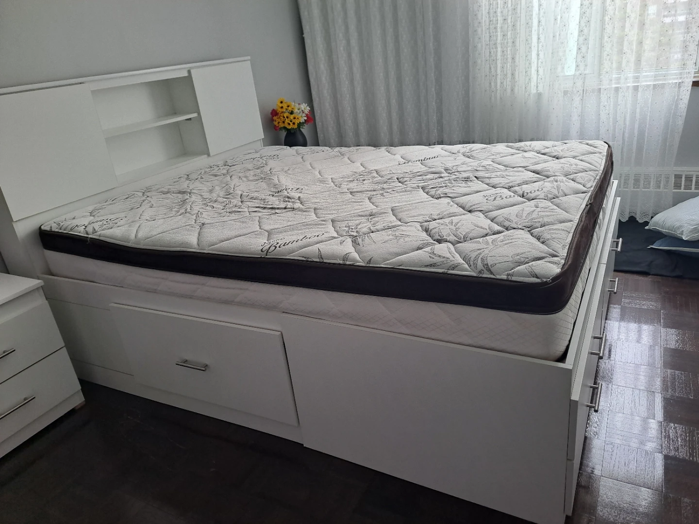 White Storage Bed Frame with Headboard and Mattress - photo 3