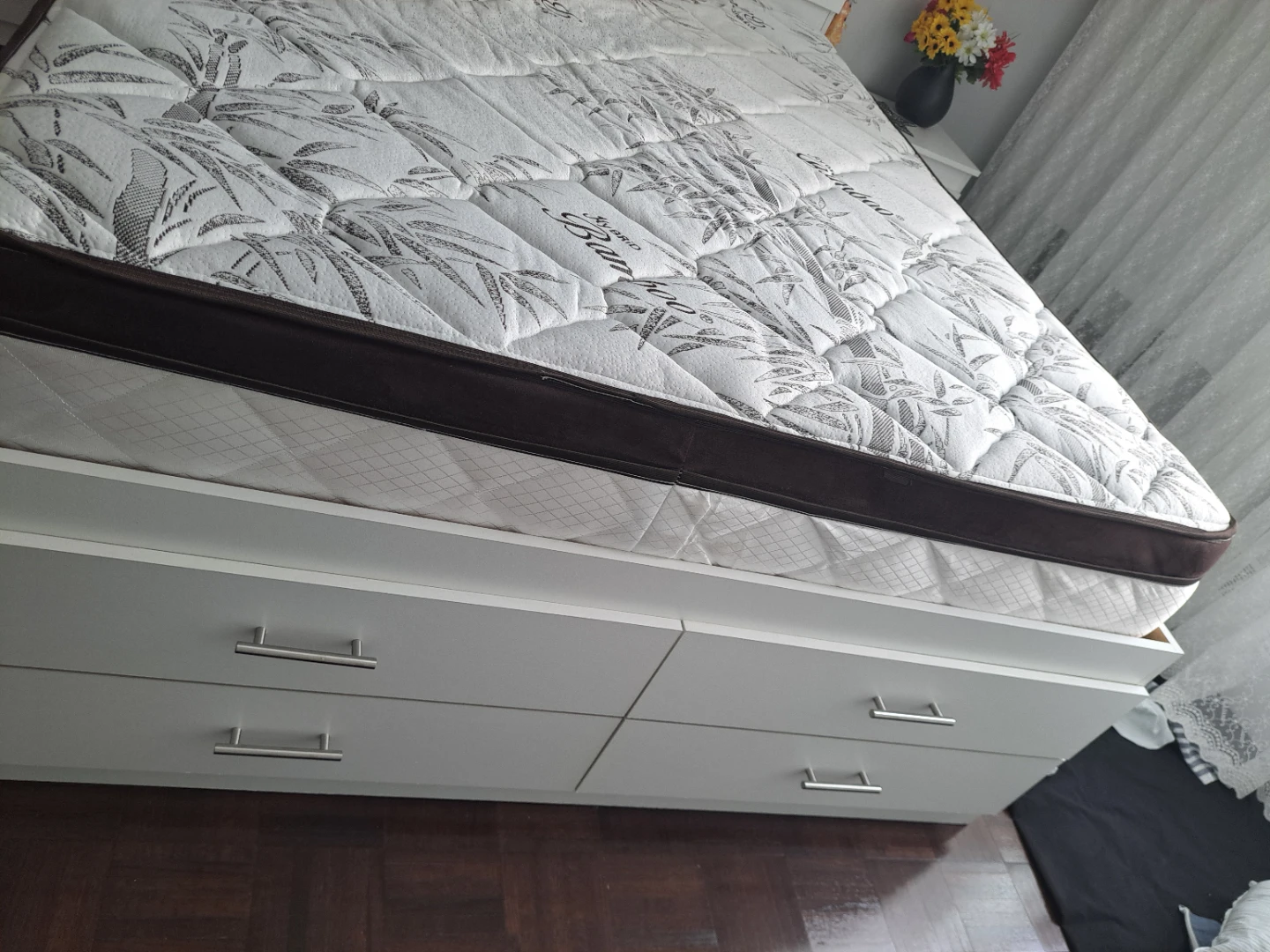 White Storage Bed Frame with Headboard and Mattress - photo 4