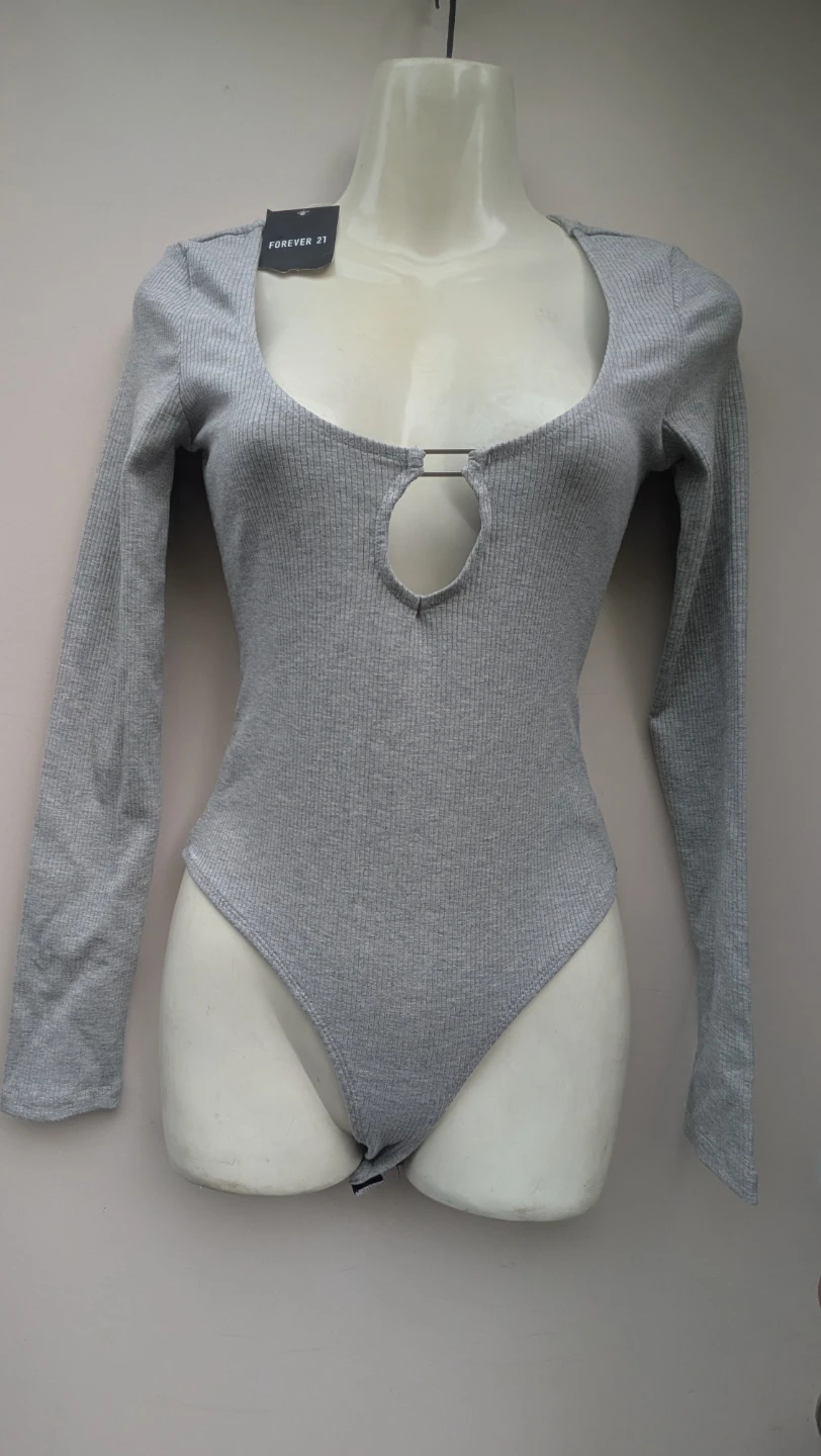 Forever 21 Grey Ribbed Cutout Bodysuit - photo 2