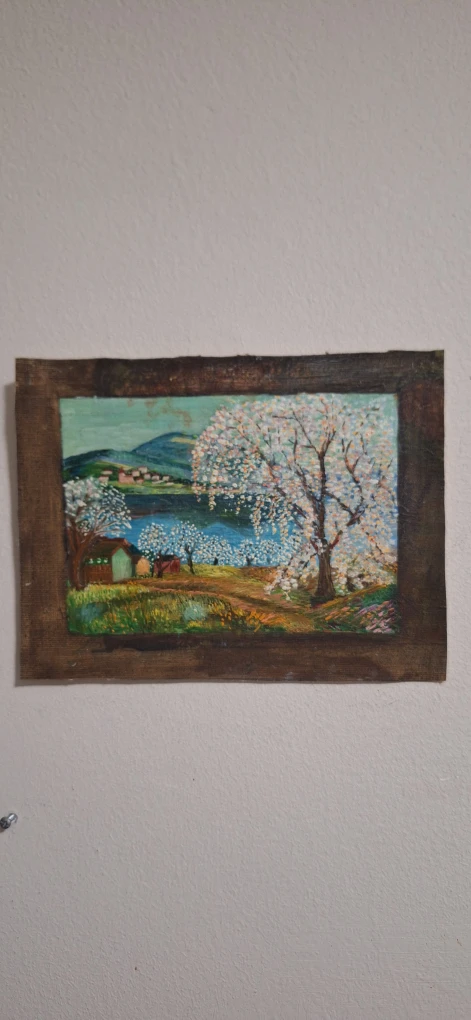 Vintage Landscape Painting - Spring Blossom Scene