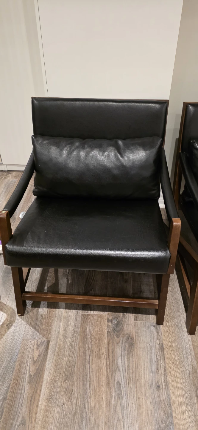 2 Black Faux Leather Accent Chair with Wooden Frame