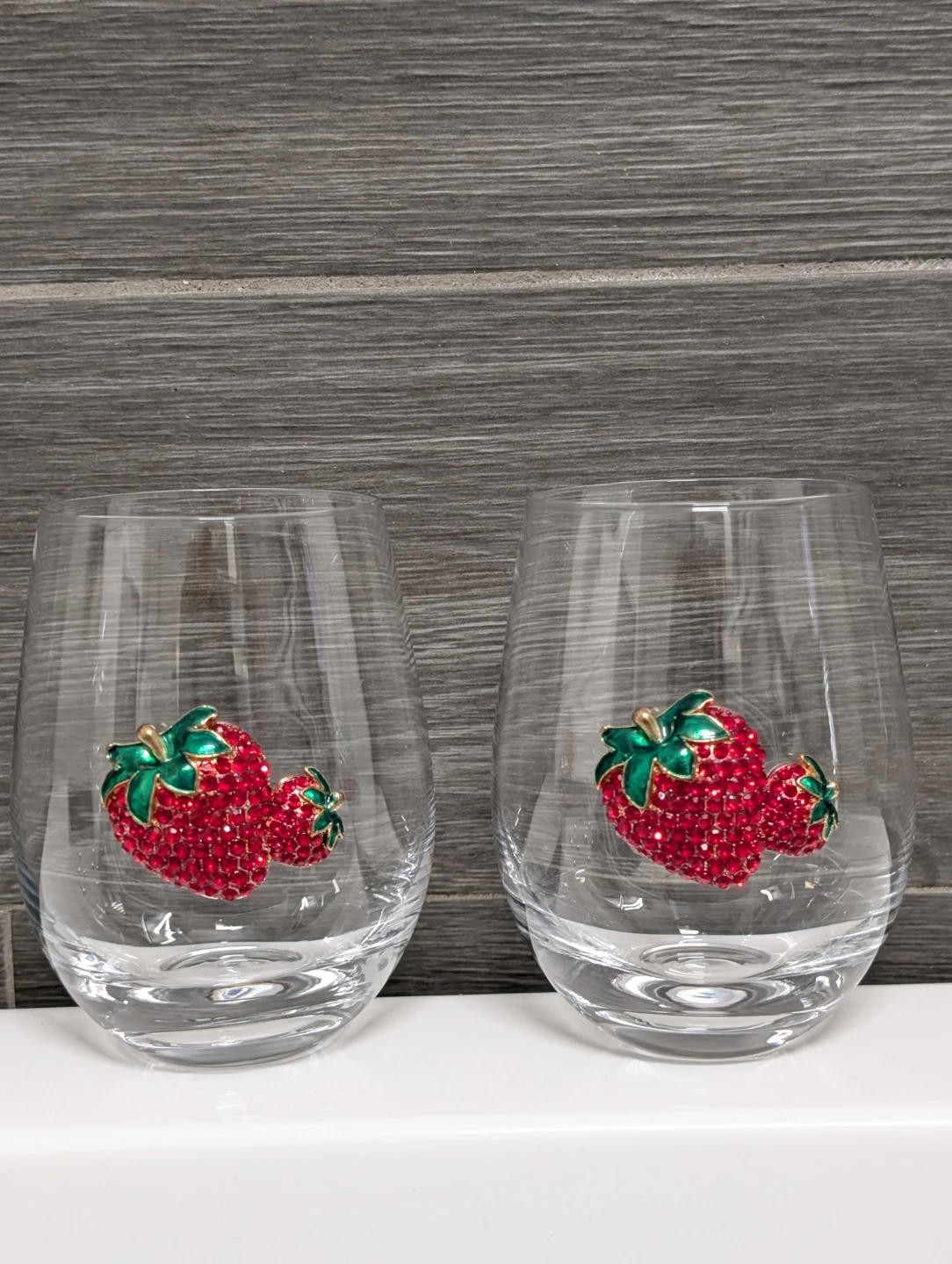 Rachel Zoe Stemless Wine Glasses Rhinestone Strawberry Bling - photo 4