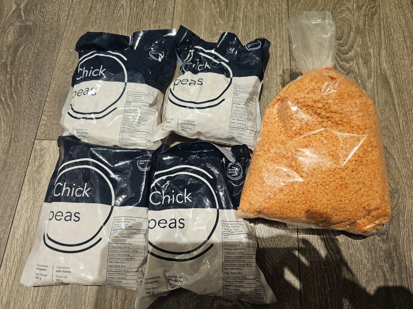 4 x Chickpeas (500g each) + Red Lentils