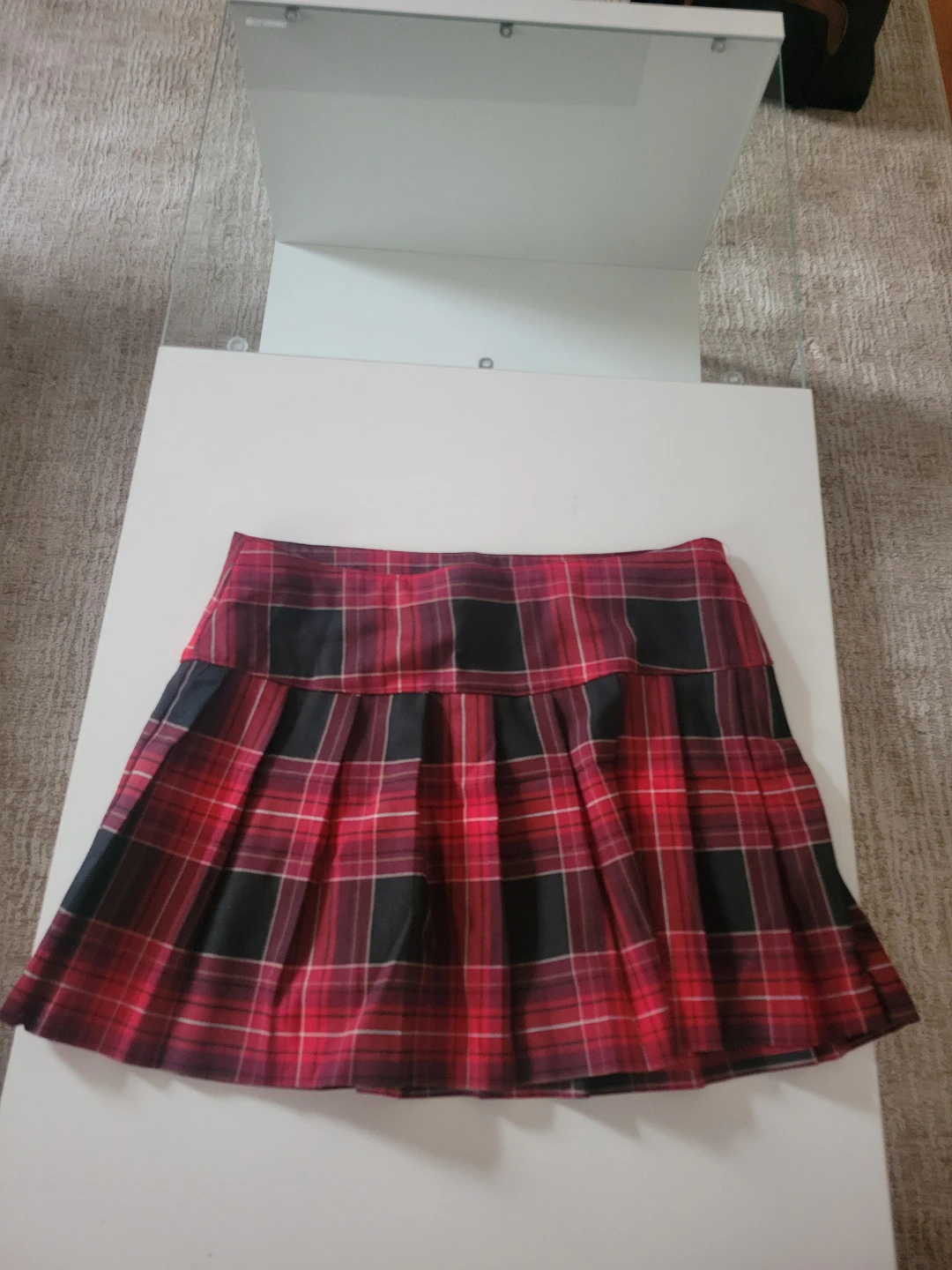 Plaid Pleated Skirt Red Black White