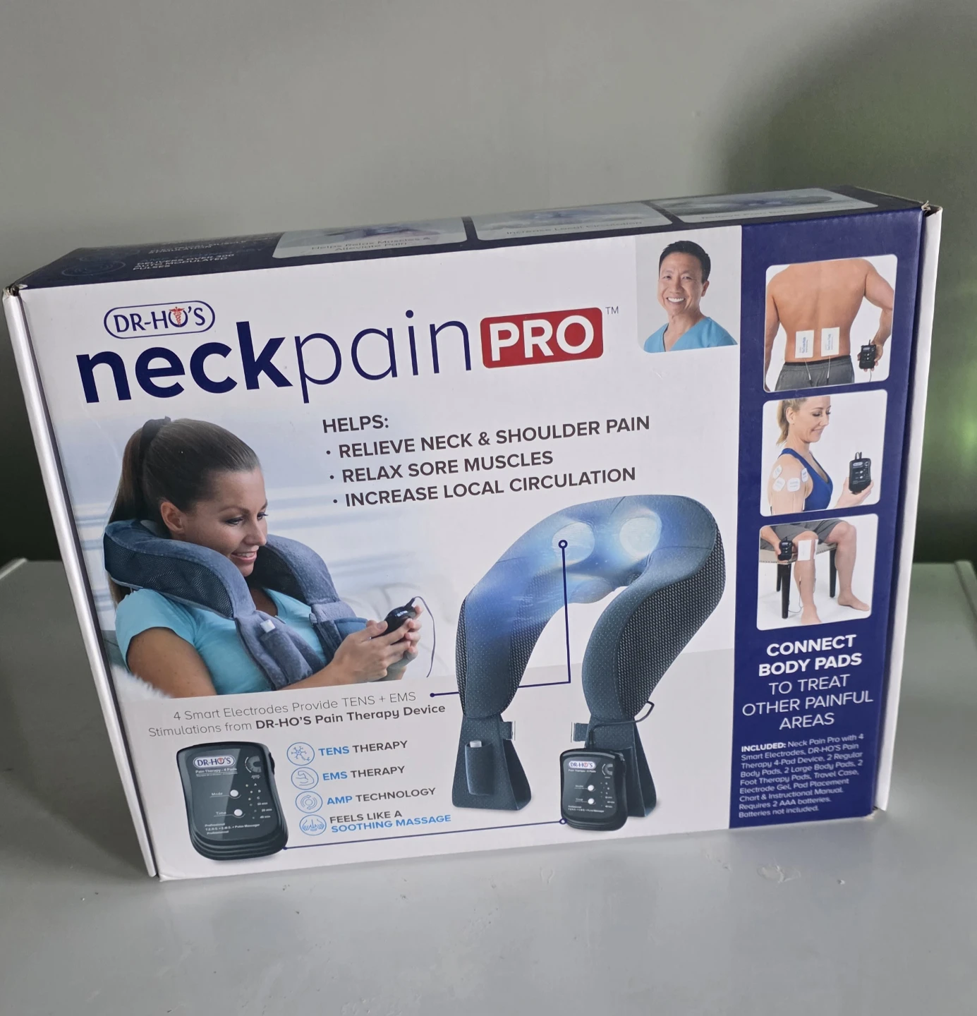 New Dr-Ho's Neck Pain Pro TENS + EMS Device with Pads