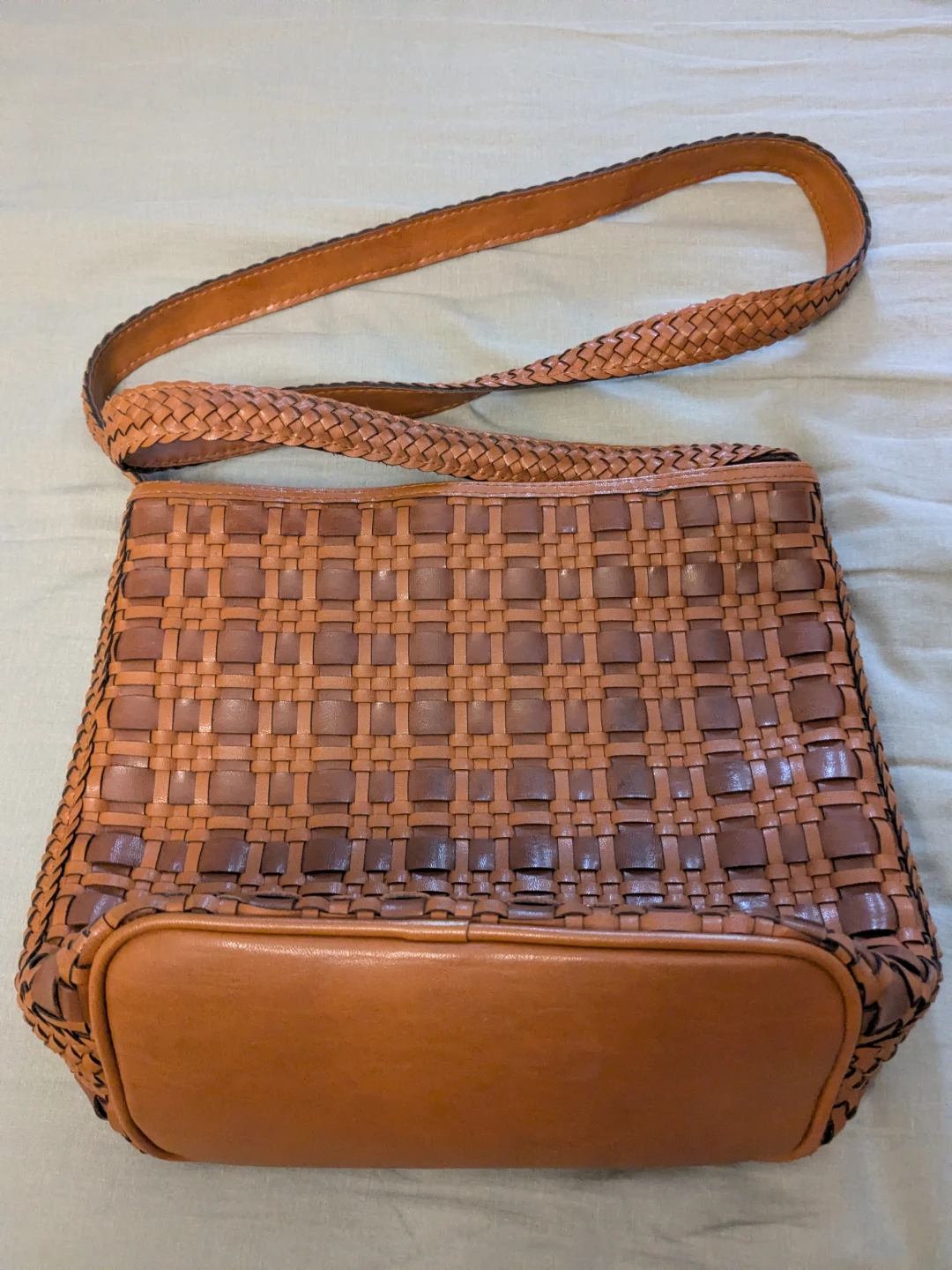 Brown Woven Leather Shoulder Bag