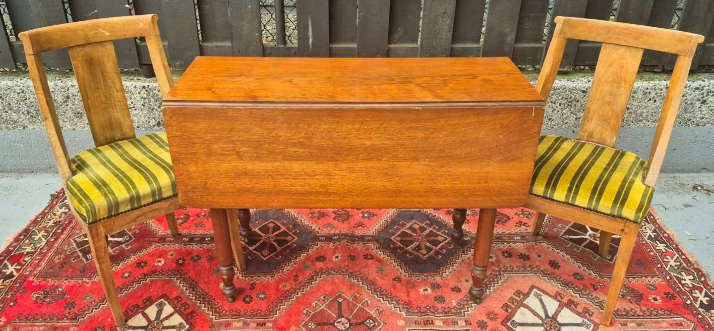 Antique Solid Walnut Drop Leaf Dining Table On Caster Wheels - photo 4