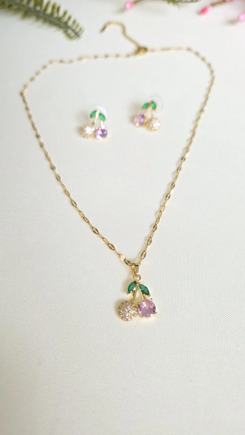 Cherry Necklace and Earrings Set