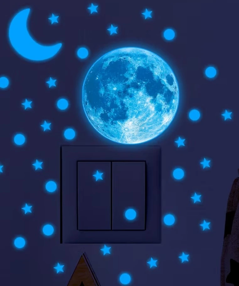 Glow-in-the-dark Moon and Stars Wall Decals