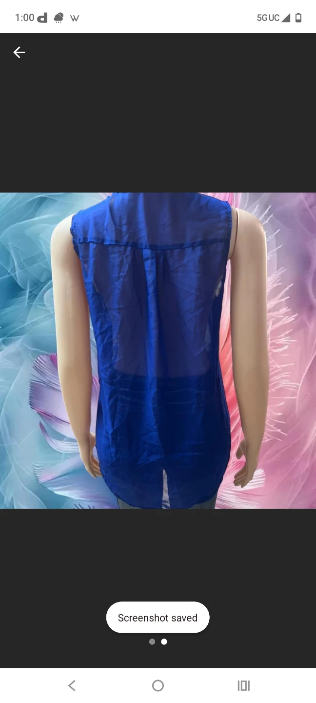 Blue Sleeveless Sheer Button-Up Shirt - photo 2