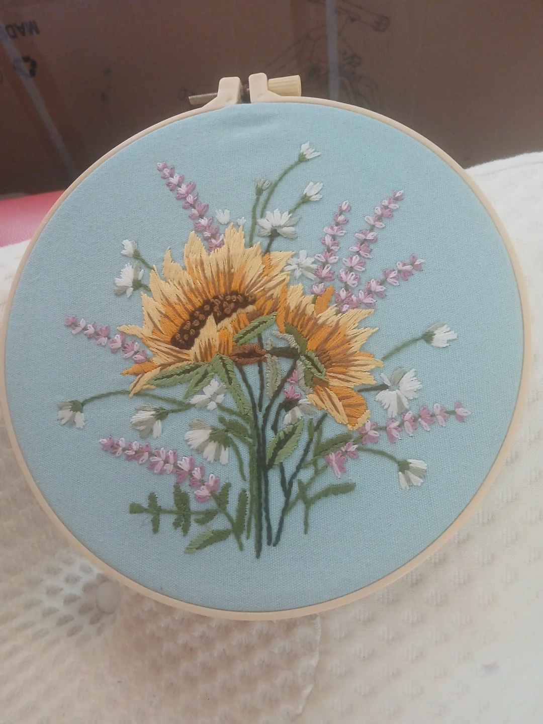 Embroidery Hoop Art - Sunflowers and Lavender