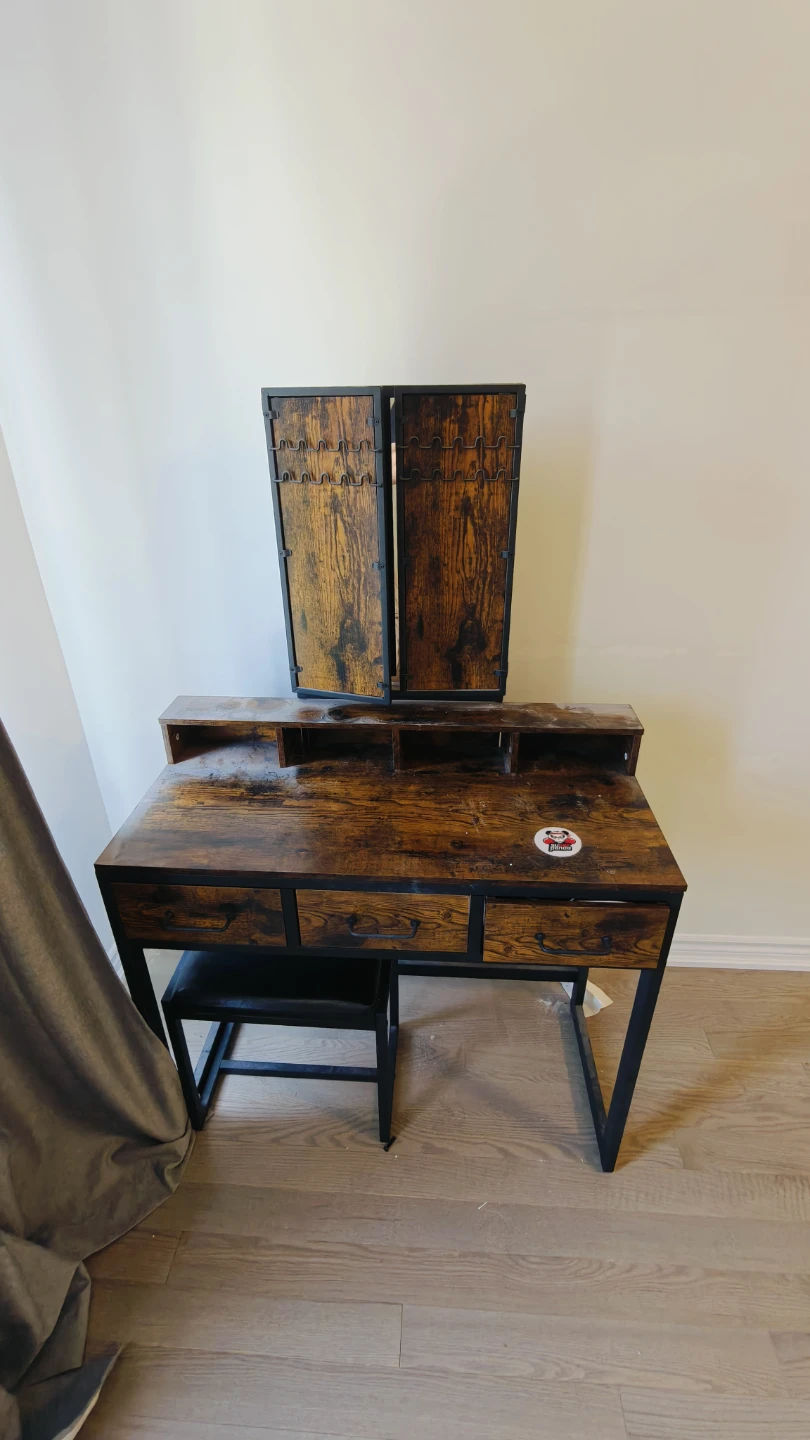 Vanity Desk with Tri-fold Mirror and Stool - photo 2