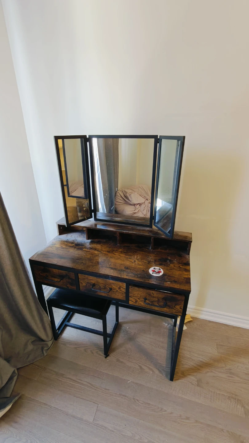 Vanity Desk with Tri-fold Mirror and Stool - photo 3