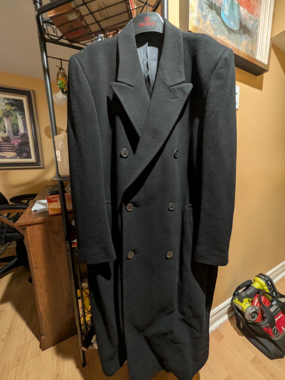 Black Double-Breasted long coat for men