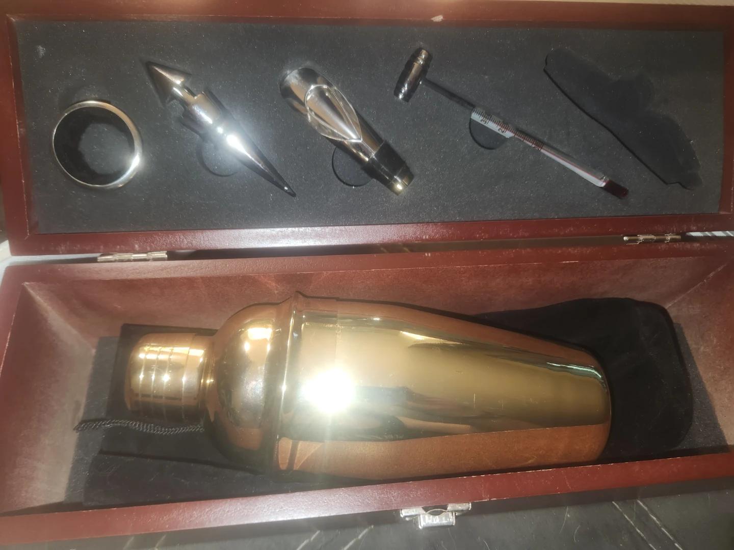 Cocktail Shaker and Bar Tool Set in Wooden Box