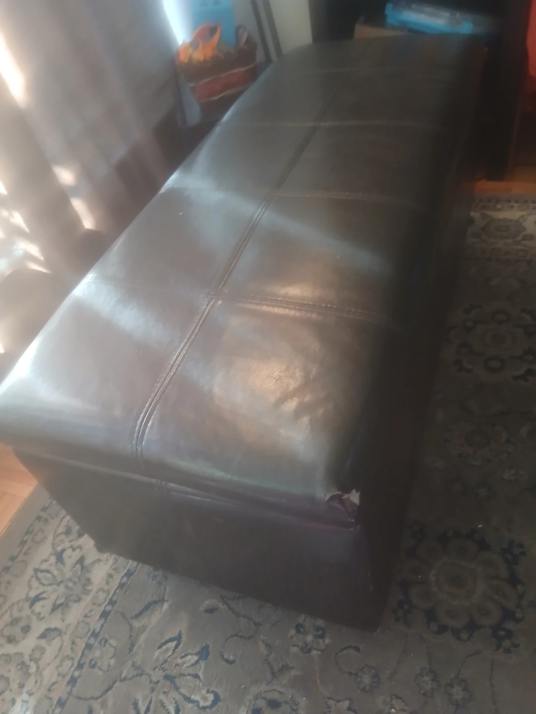 Dark Brown Faux Leather Storage Ottoman Bench