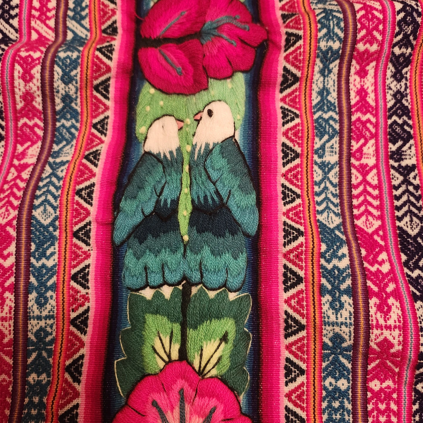 Handmade Textile Pouch with Bird and Floral Embroidery