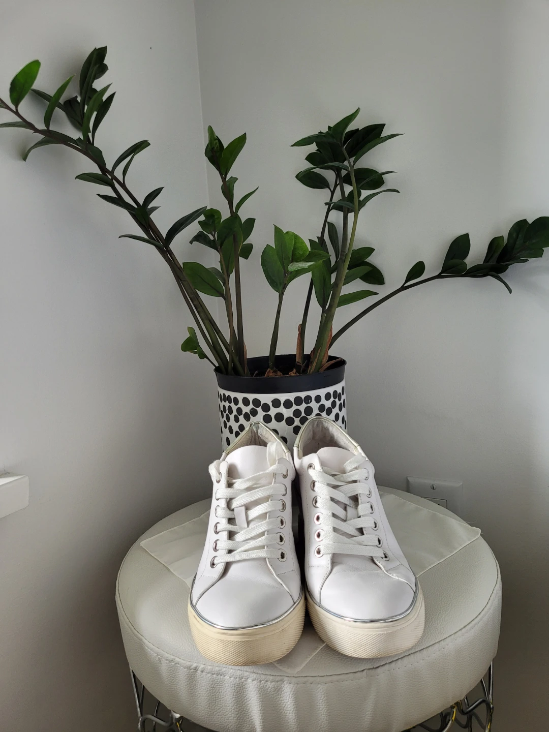 White Wedge Sneakers with Silver Accents