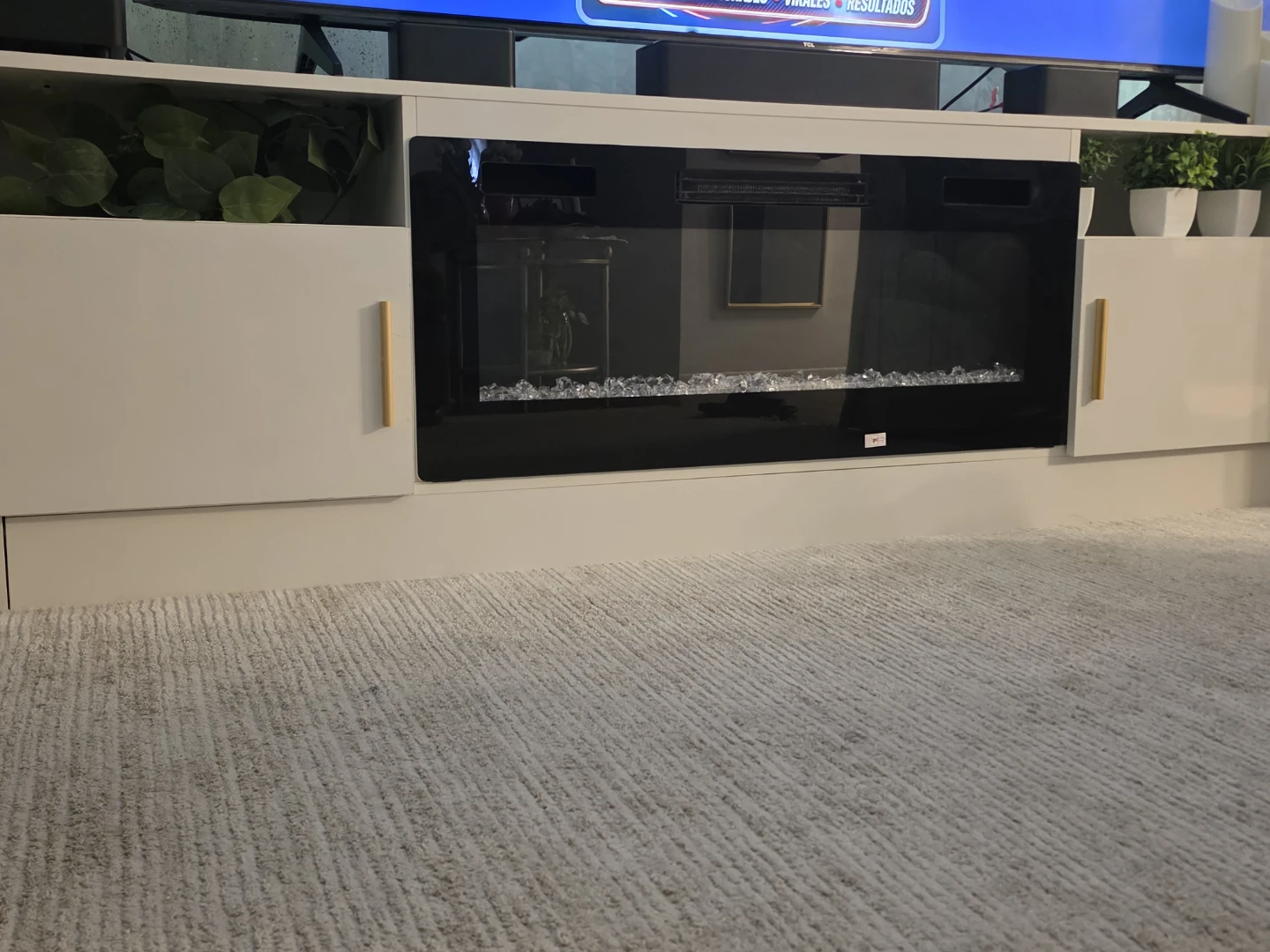 White Media Console with Electric Fireplace Insert