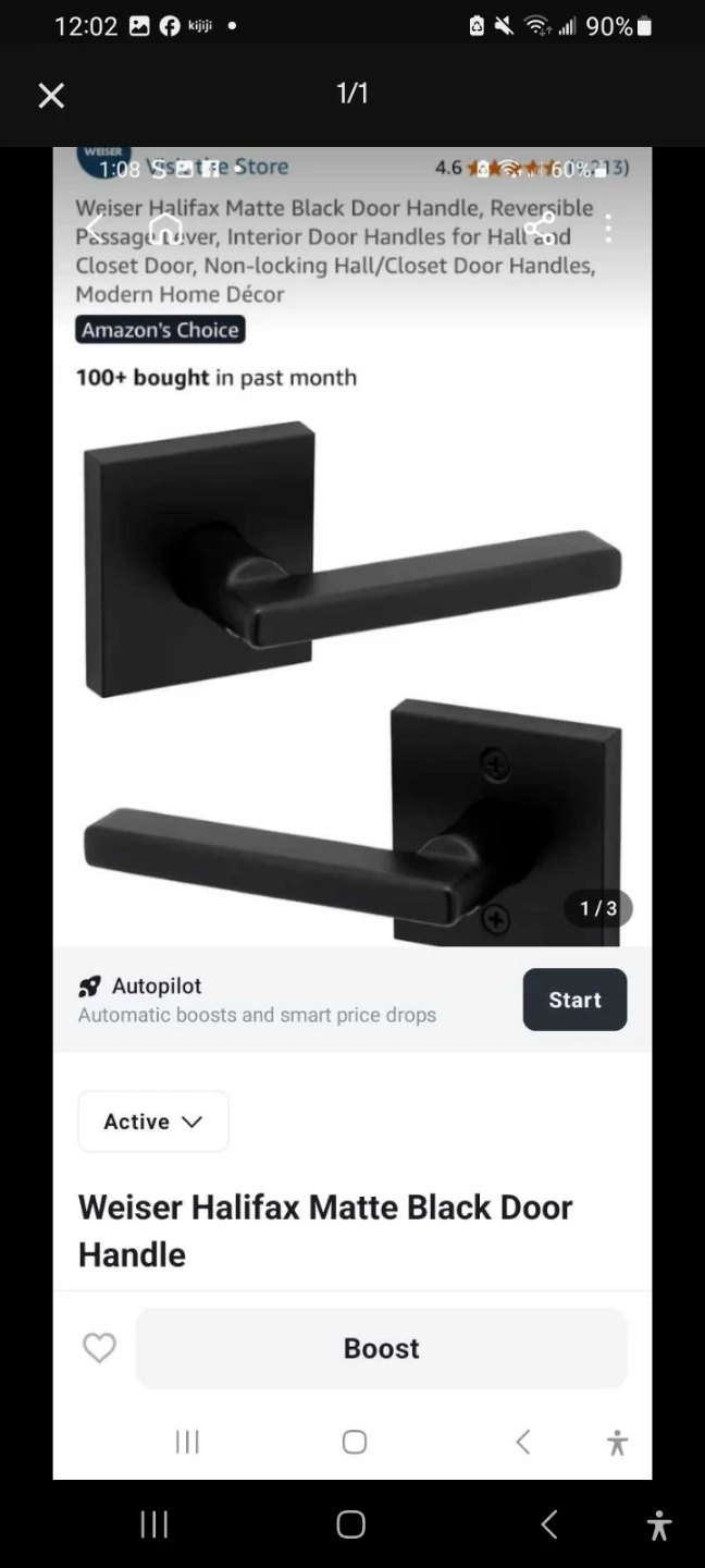 Weiser Halifax Matte Black Door Handle