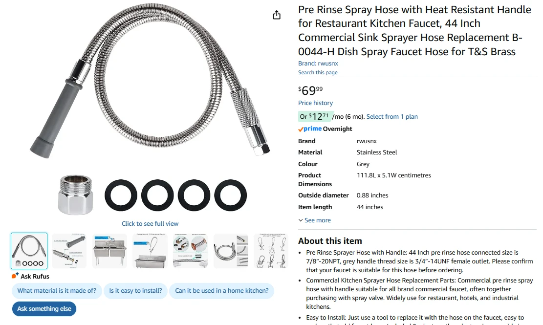 Pre Rinse Spray Hose for Restaurant Kitchen Faucet - photo 2