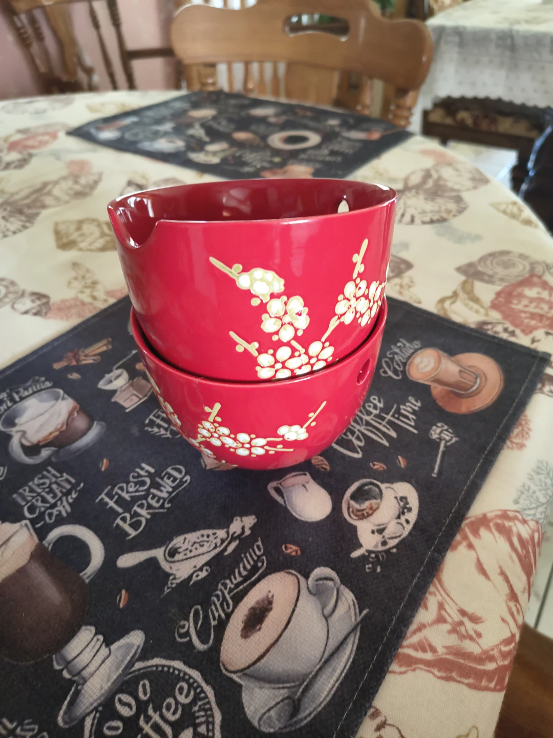 Red Ceramic Bowls with Chopsticks - photo 3
