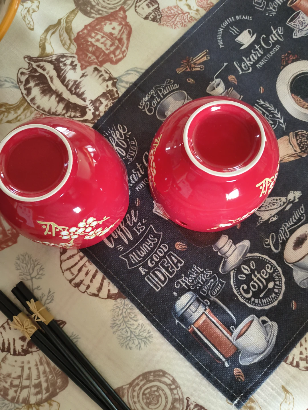 Red Ceramic Bowls with Chopsticks - photo 5