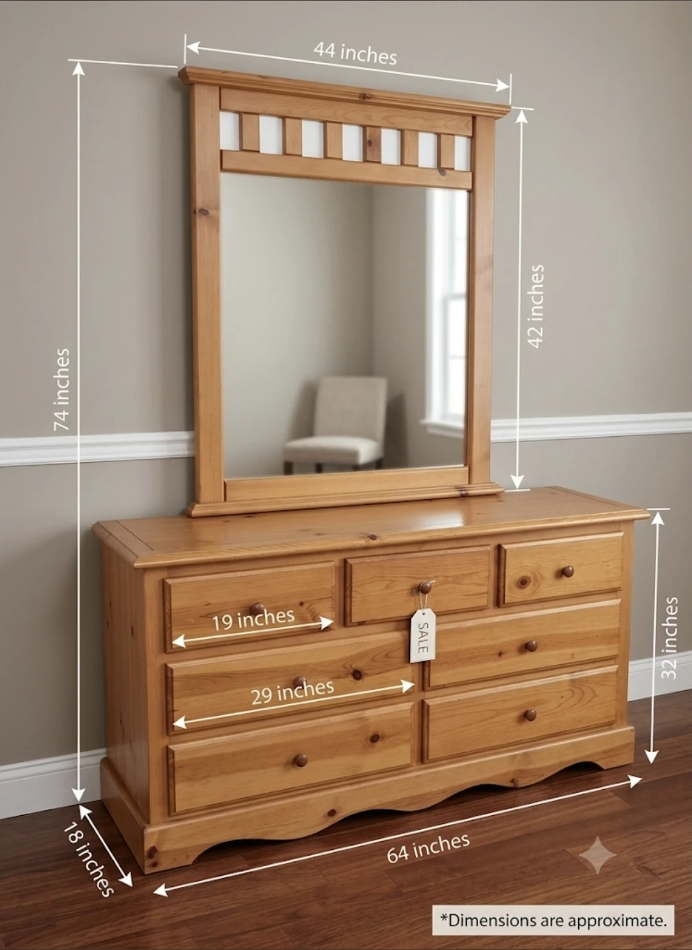 Pine Wood Wardrobe and Dresser Set - photo 3