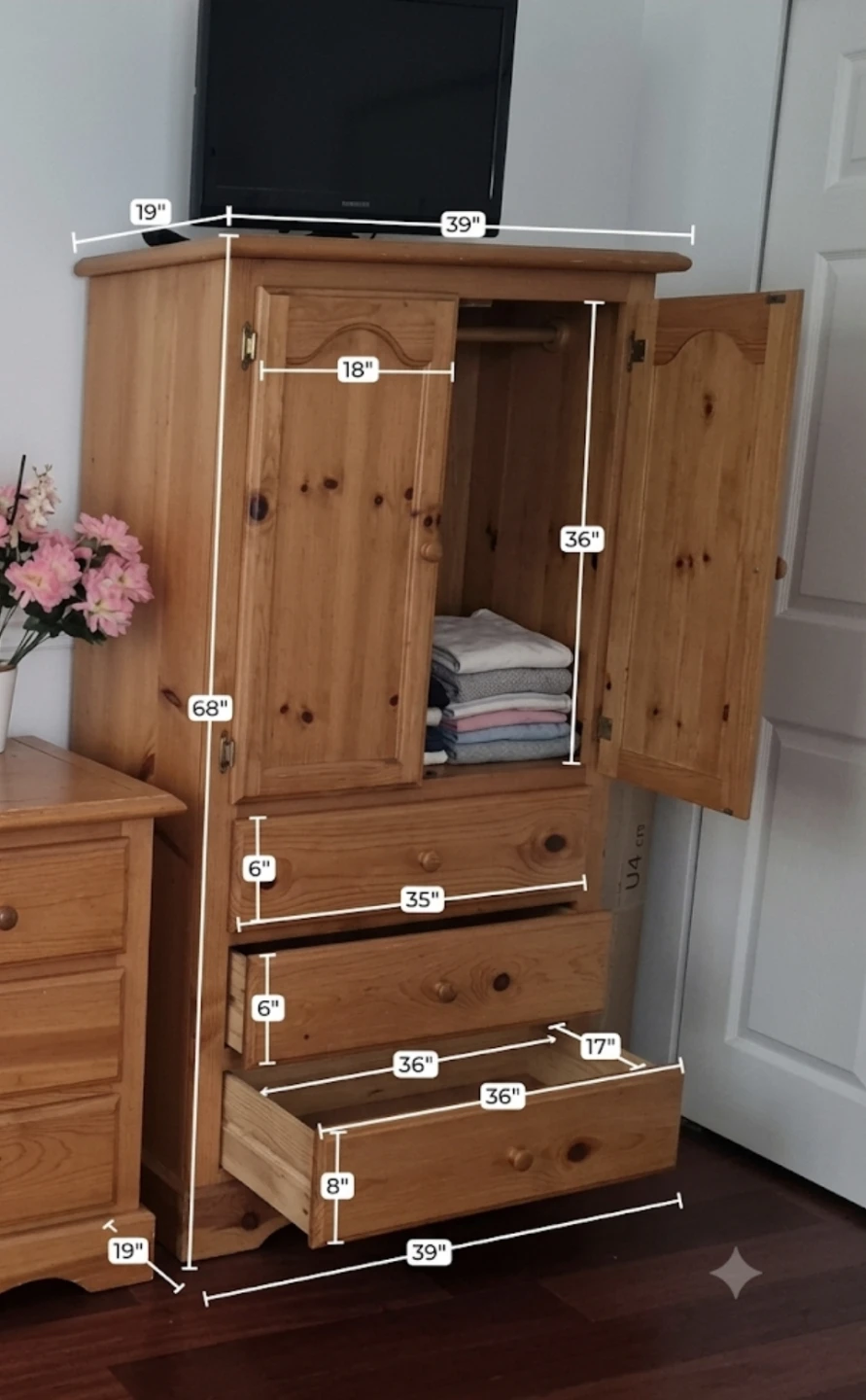 Pine Wood Wardrobe and Dresser Set - photo 5